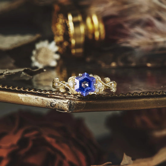Hexagon Sapphire Vine Ring | Claire - GemsMagic