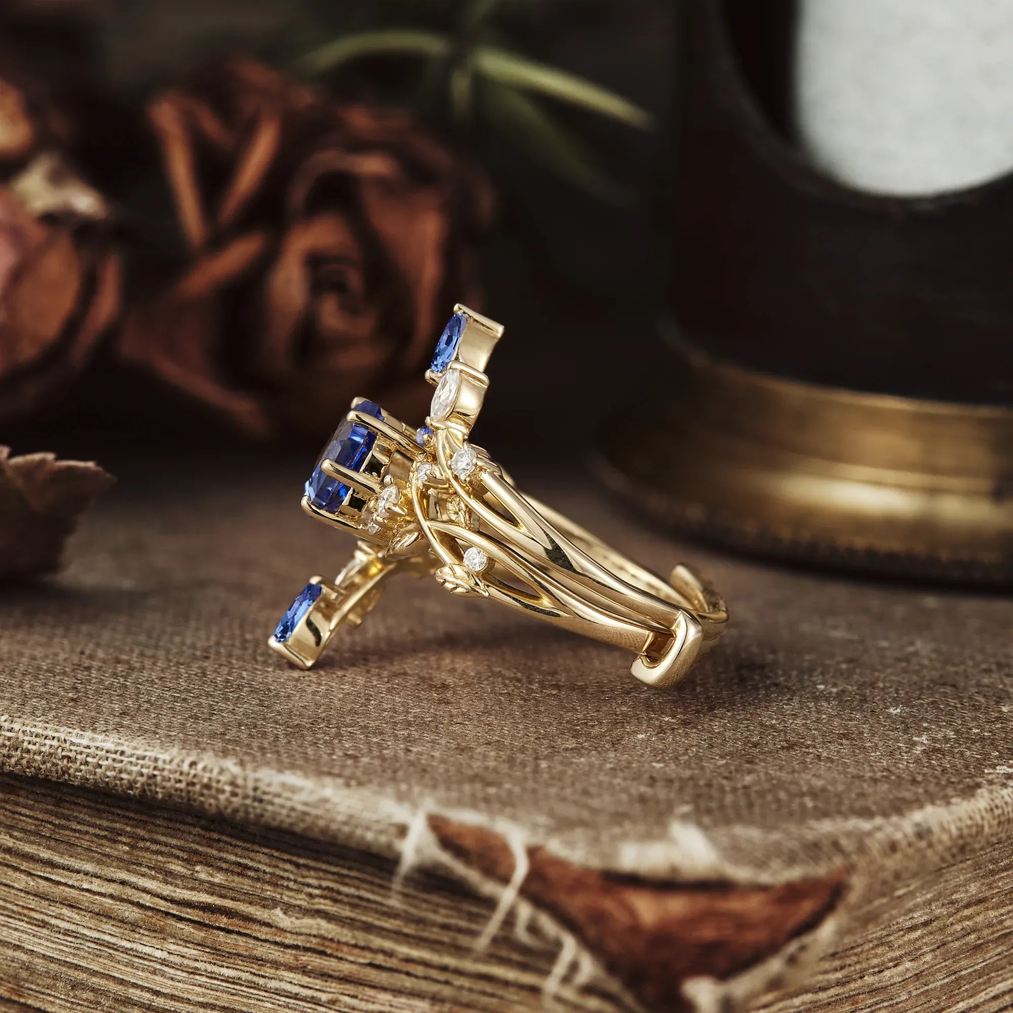 Hexagon Sapphire Vine Ring Set | Claire - GemsMagic