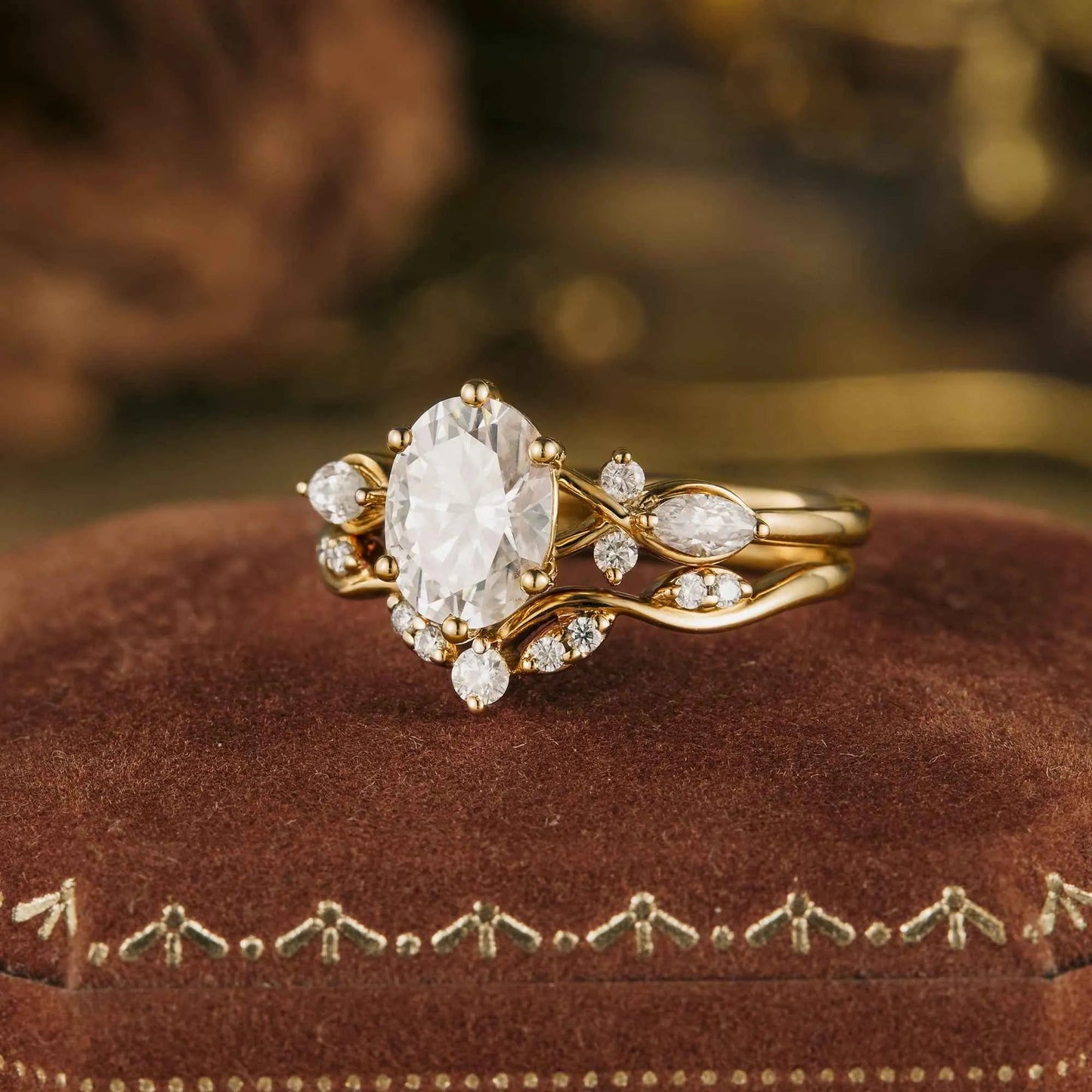 Honeysuckle Inspired Moissanite Ring Set 2pcs - GemsMagic - GemsMagic