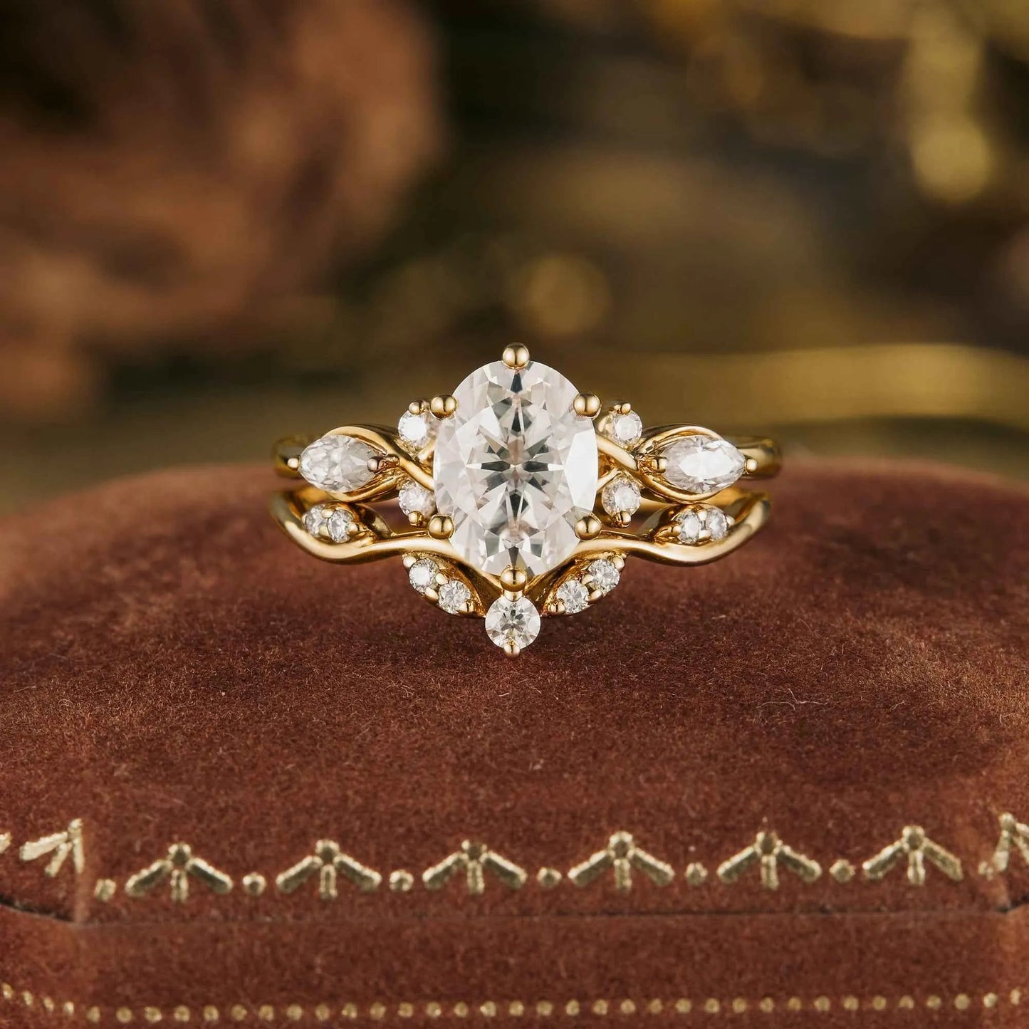 Honeysuckle Inspired Moissanite Ring Set 2pcs - GemsMagic - GemsMagic