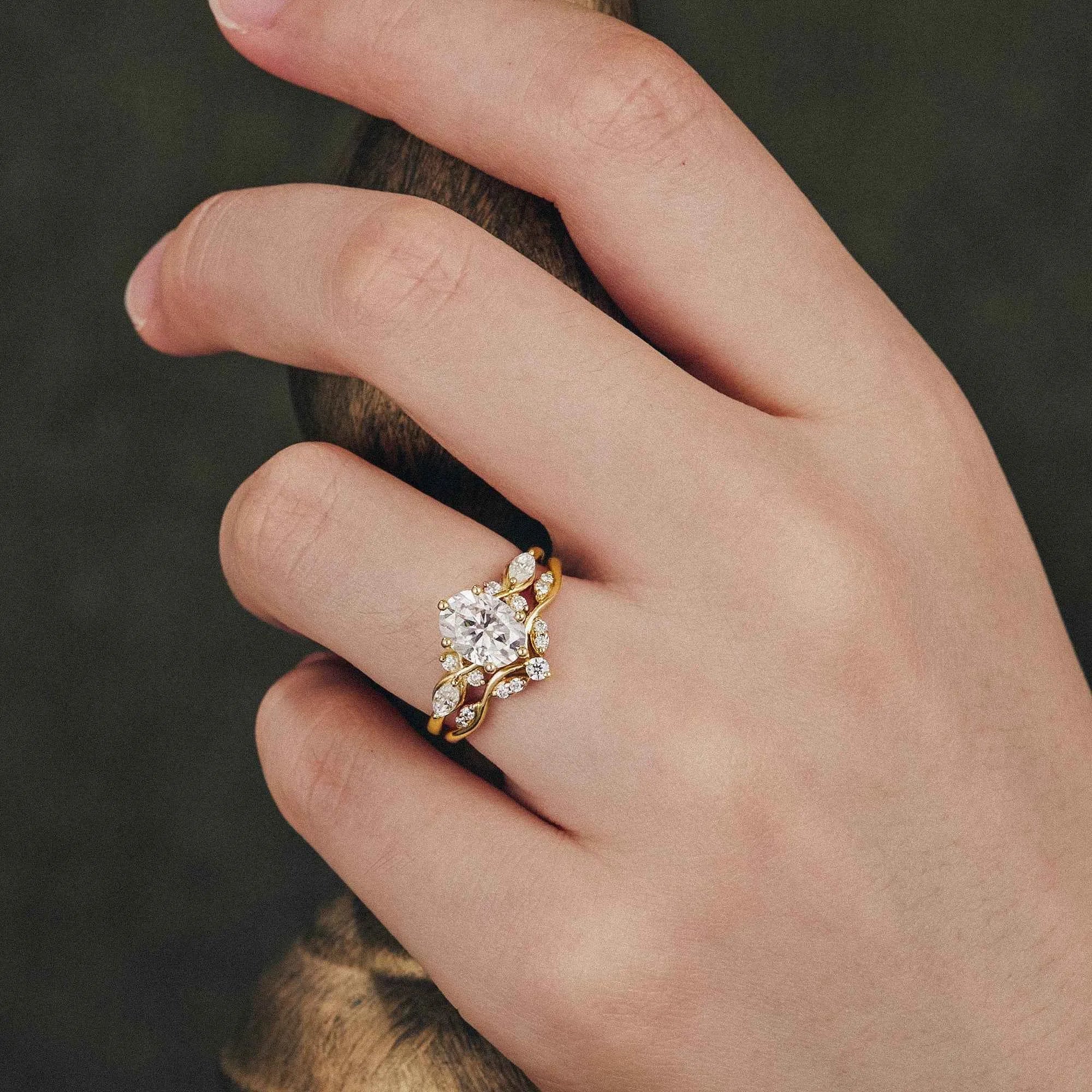 Honeysuckle Inspired Moissanite Ring Set 2pcs - GemsMagic - GemsMagic