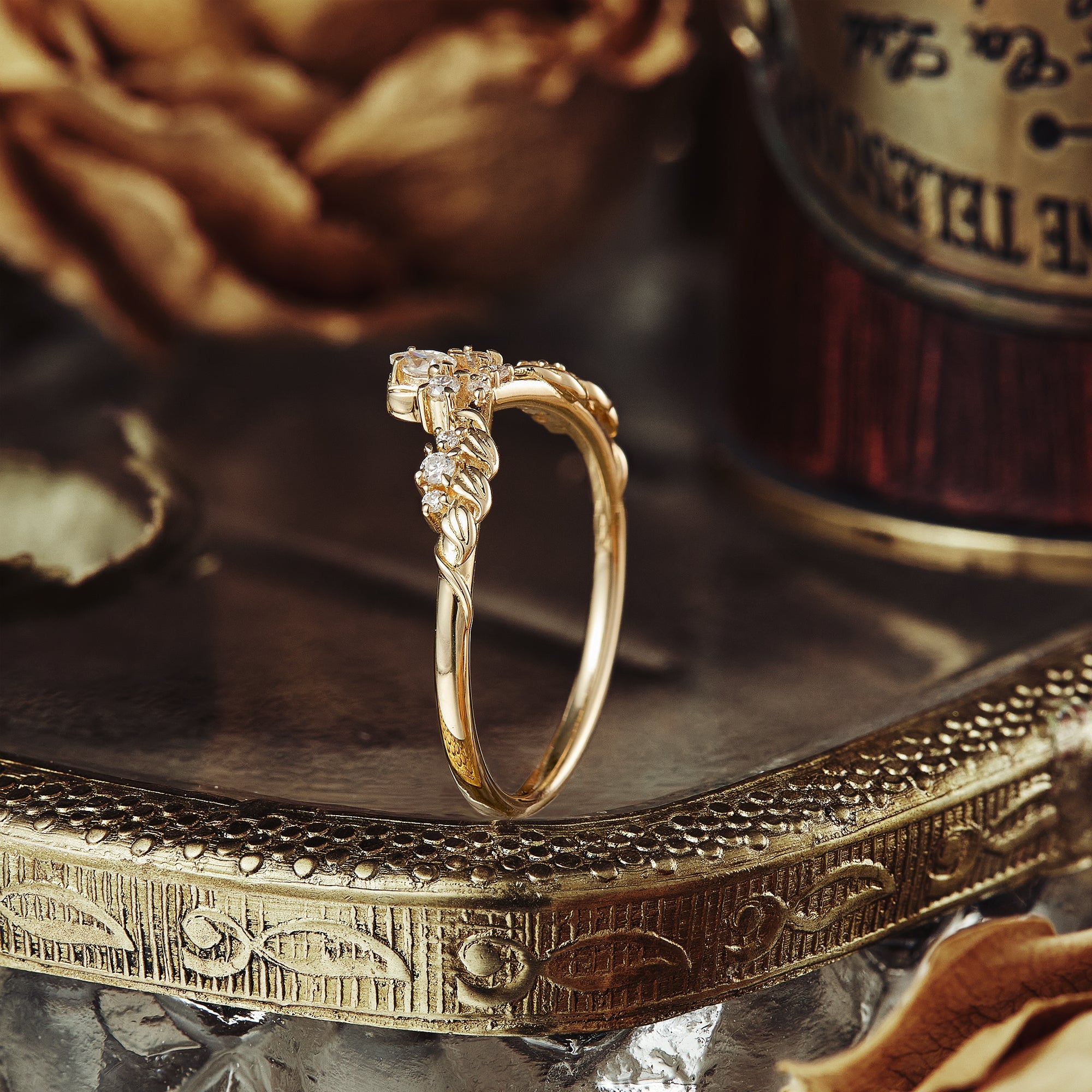 Inverted Pear Leaf Design Wedding Band - Abigail - GemsMagic