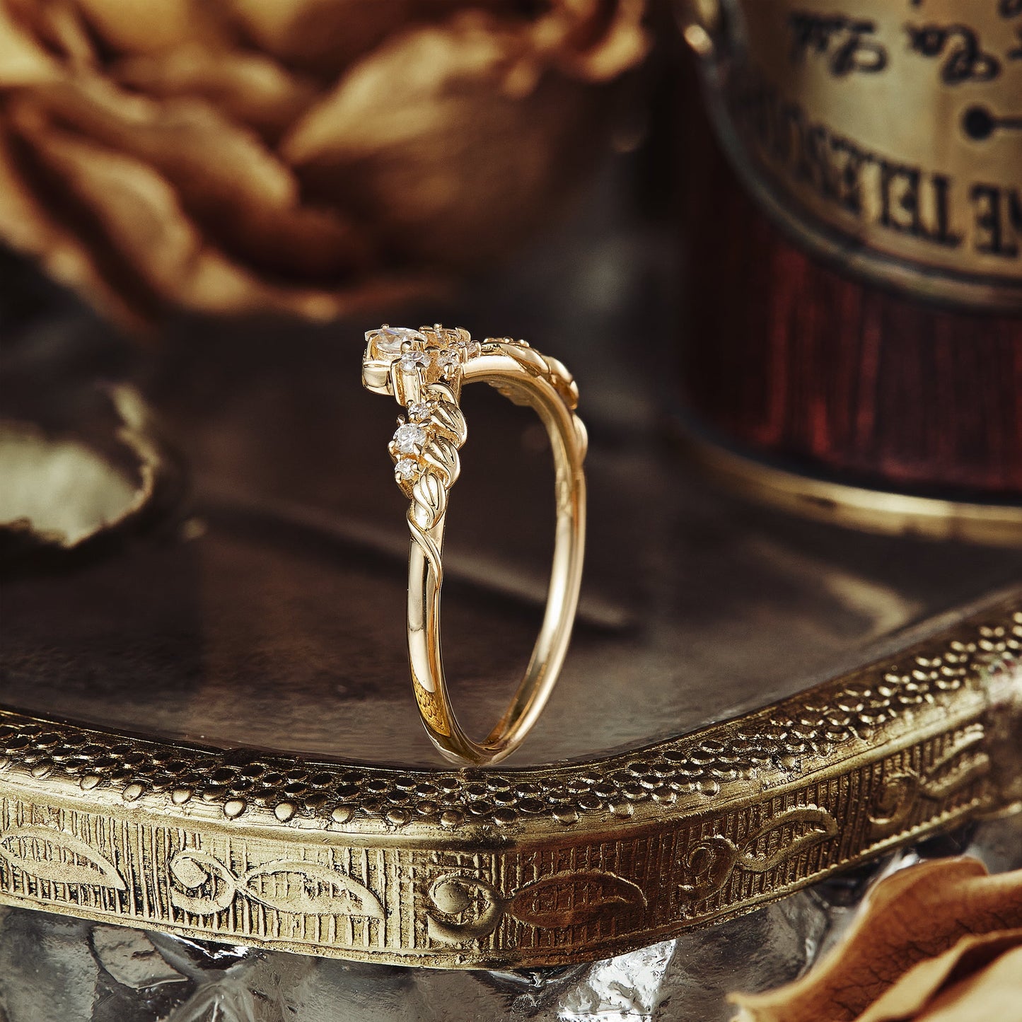 Inverted Pear Leaf Design Wedding Band - Abigail - GemsMagic