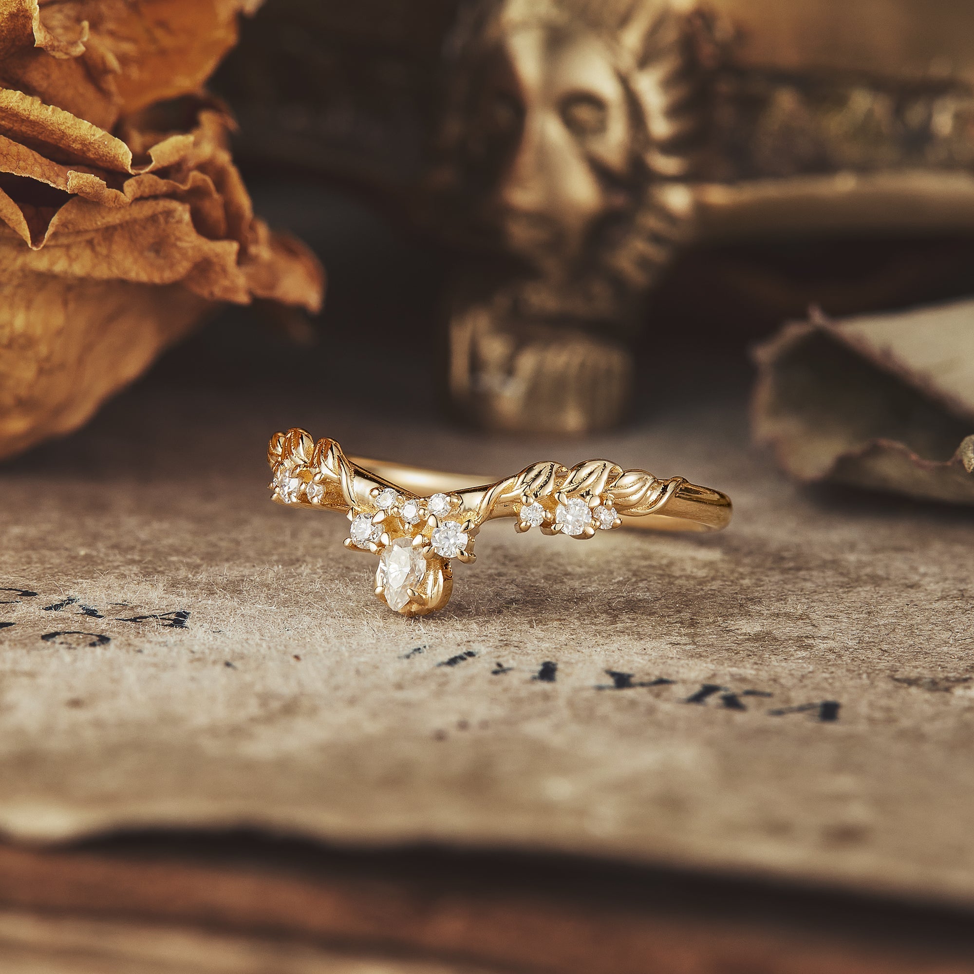 Inverted Pear Leaf Design Wedding Band - Abigail - GemsMagic