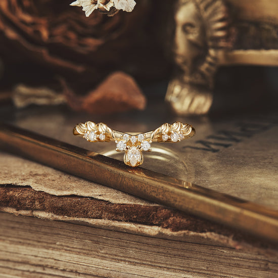 Inverted Pear Leaf Design Wedding Band - Abigail - GemsMagic