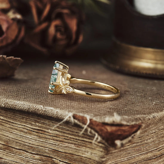 Kite Cut Moss Agate Engagement Ring - Evelyn - GemsMagic