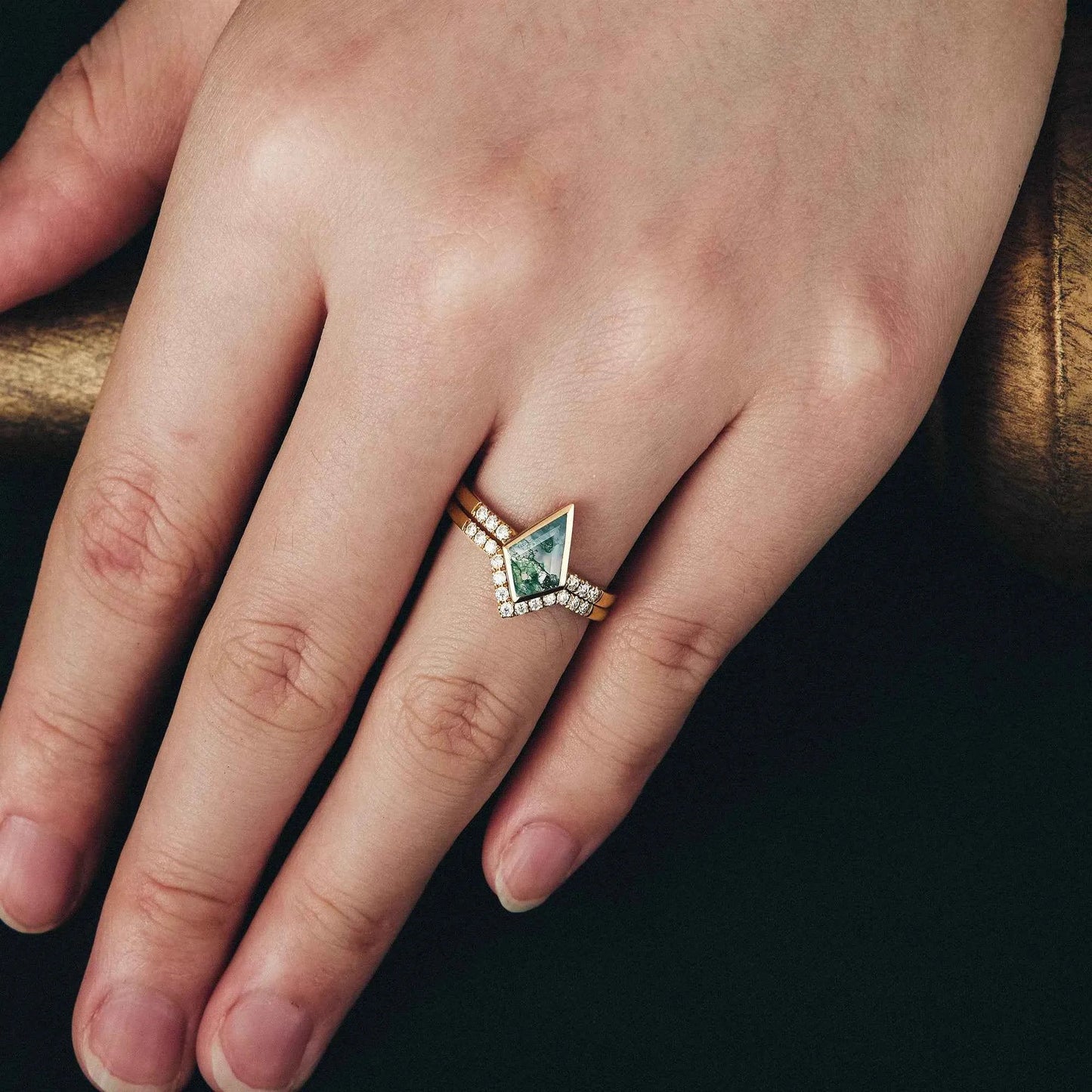 Kite Cut Moss Agate Ring Set 2pcs - GemsMagic - GemsMagic