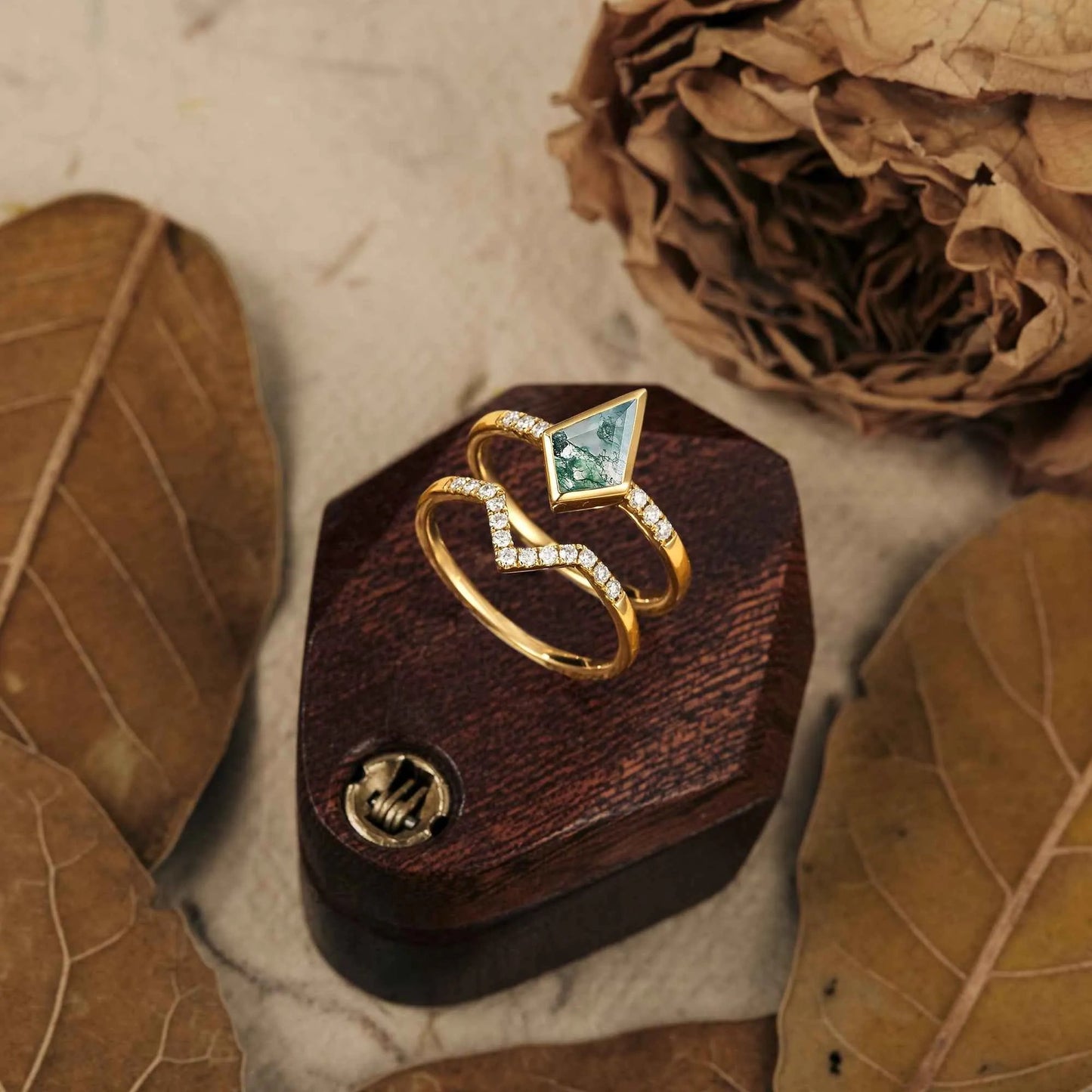 Kite Cut Moss Agate Ring Set 2pcs - GemsMagic - GemsMagic