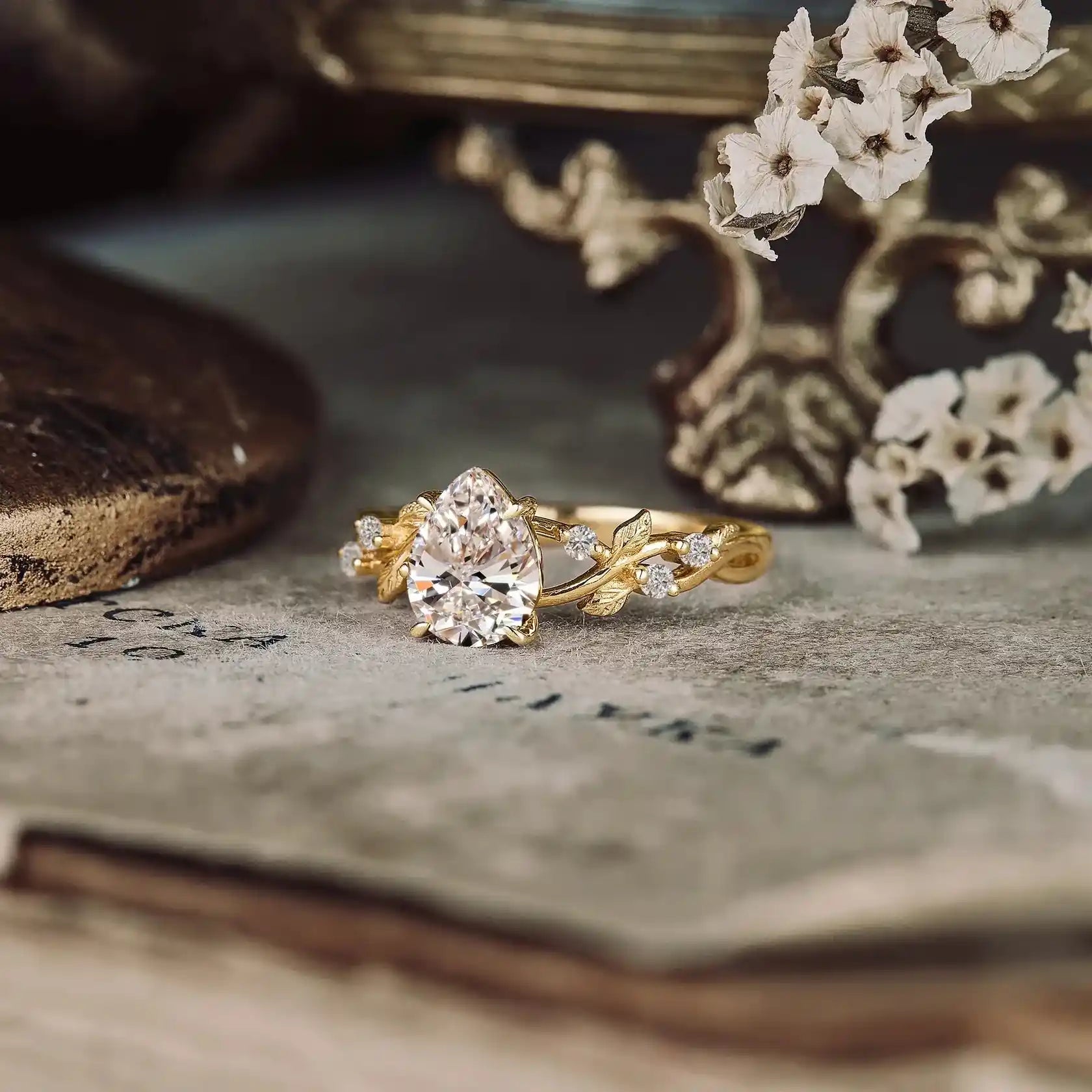 Lab Grown Diamond Leaf Engagement Ring - Caroline - GemsMagic