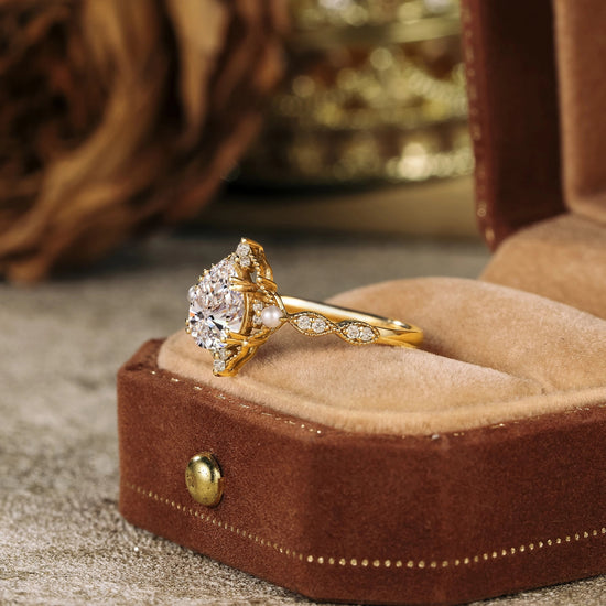 Lab Grown Diamond Ring with Pearl Accents - Eulalie - GemsMagic