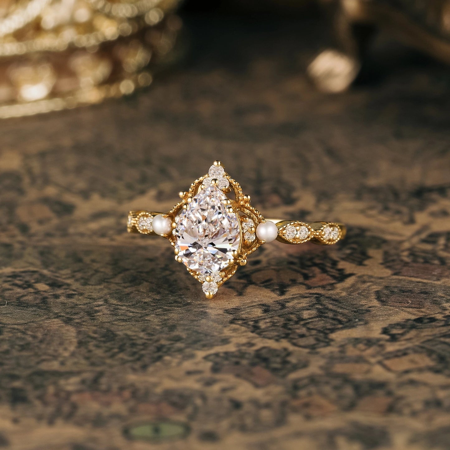 Lab Grown Diamond Ring with Pearl Accents - Eulalie - GemsMagic