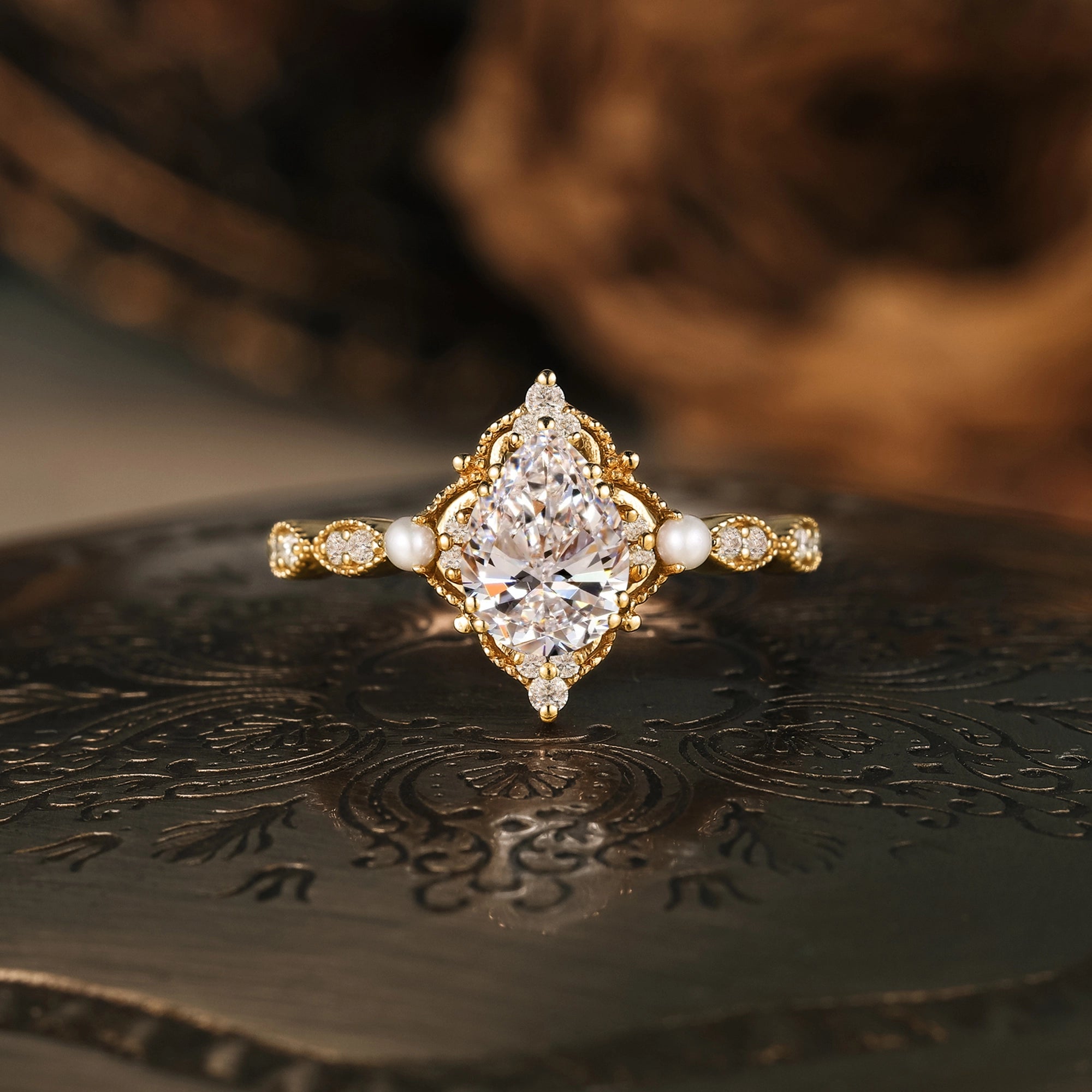 Lab Grown Diamond Ring with Pearl Accents - Eulalie - GemsMagic