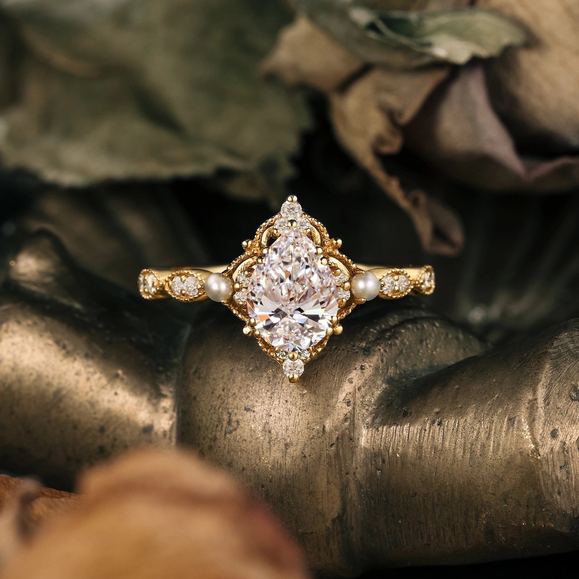 Lab Grown Diamond Ring with Pearl Accents - Eulalie - GemsMagic