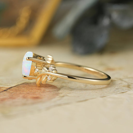 Laurel Leaf Inspired Heart Shaped Opal Engagement Ring - Iris - GemsMagic