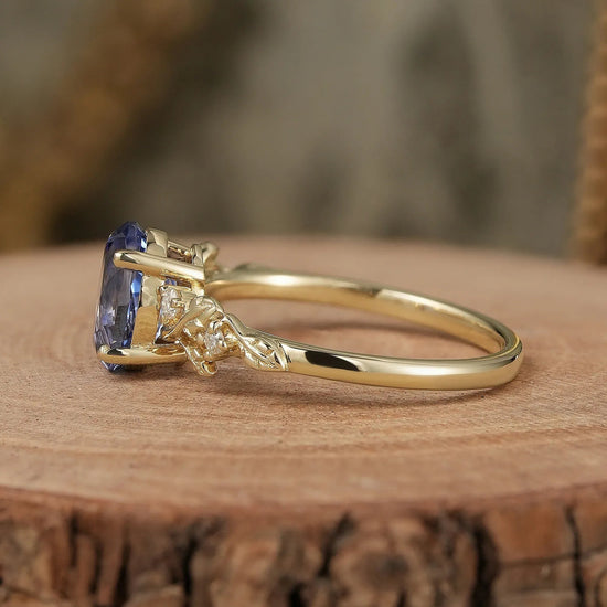 Leaf Inspired Cornflower Sapphire Engagement Ring - Cecilia - GemsMagic