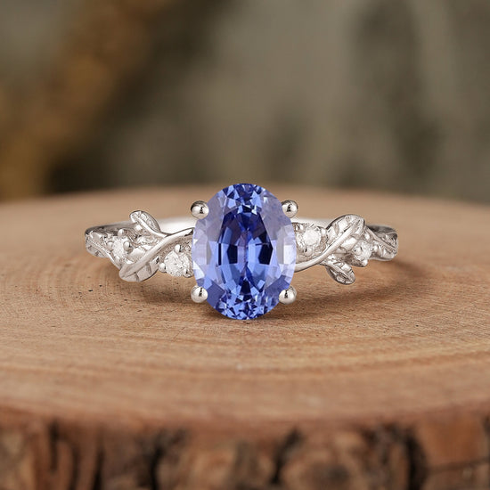 Leaf Inspired Cornflower Sapphire Engagement Ring - Cecilia - GemsMagic