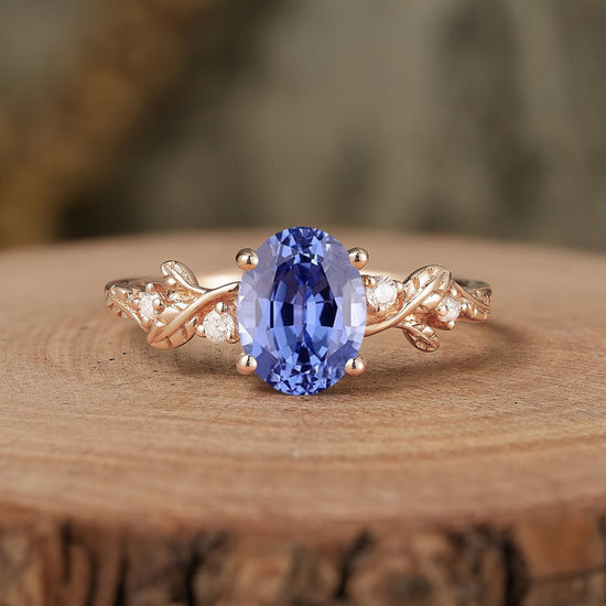 Leaf Inspired Cornflower Sapphire Engagement Ring - Cecilia - GemsMagic
