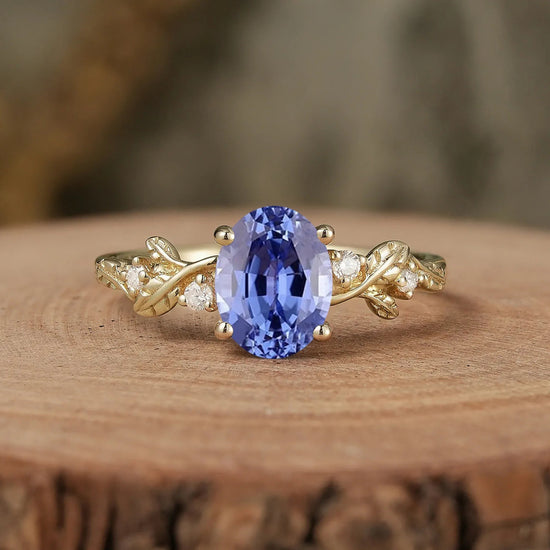 Leaf Inspired Cornflower Sapphire Engagement Ring - Cecilia - GemsMagic