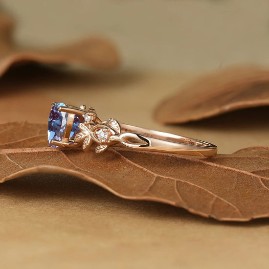Leaf - Inspired Heart Shaped Alexandrite Engagement Ring - Poppy - GemsMagic