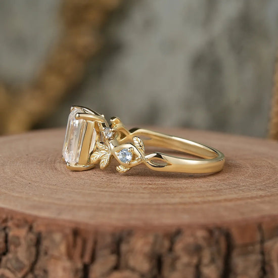 Leaf - Inspired Moissanite Engagement Ring with Sky Blue Topaz Accents - Melody - GemsMagic