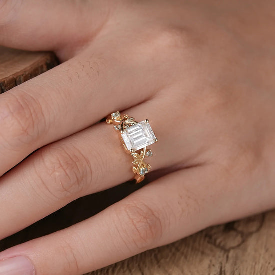 Leaf - Inspired Moissanite Engagement Ring with Sky Blue Topaz Accents - Melody - GemsMagic