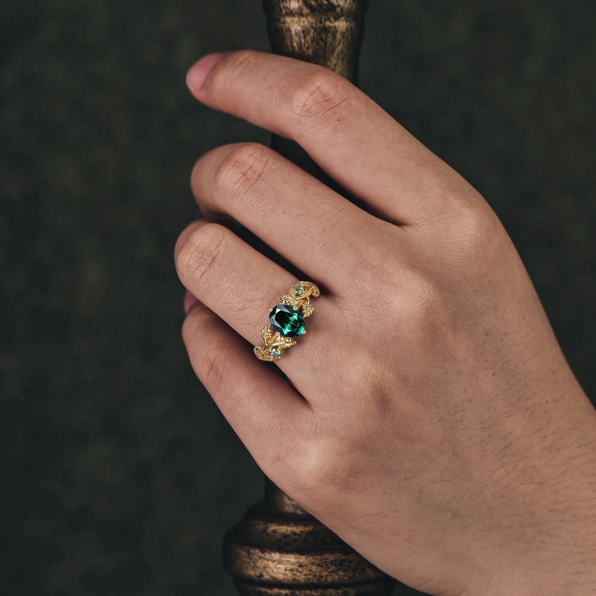 Leaf - Inspired Oval Emerald Engagement Ring - GemsMagic - GemsMagic