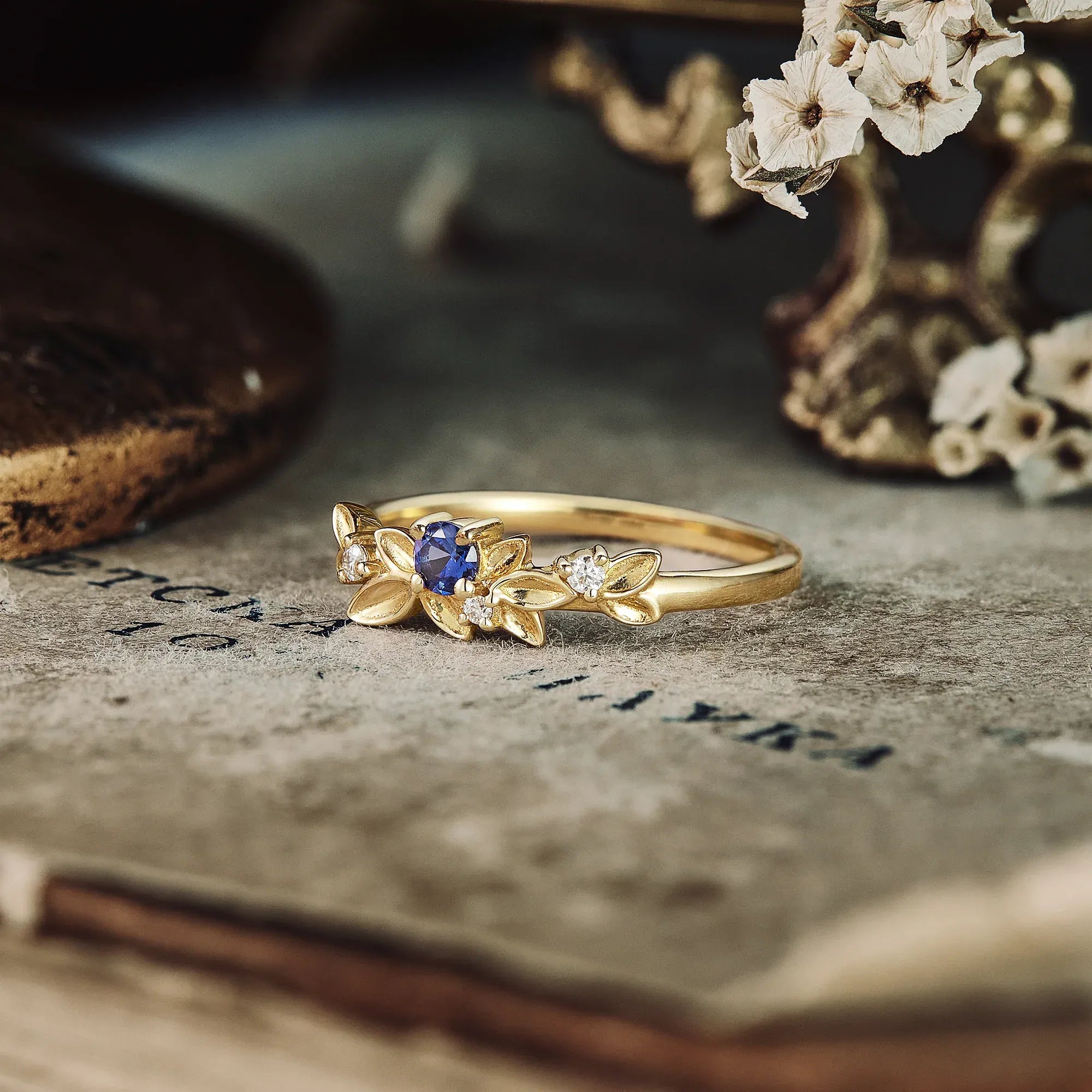 Leaf - Inspired Sapphire Wedding Band - GemsMagic - GemsMagic