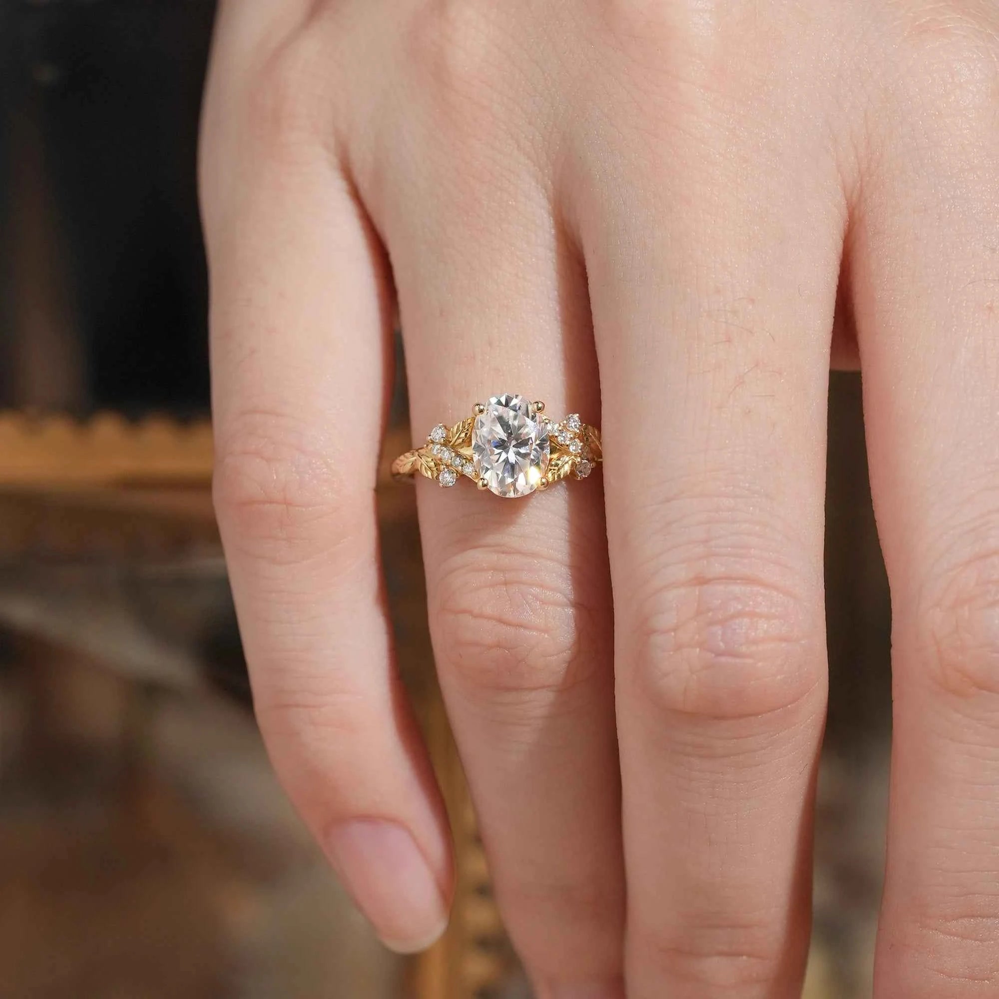 Leaf Moissanite Twisted Engagement Ring - Andromeda - GemsMagic