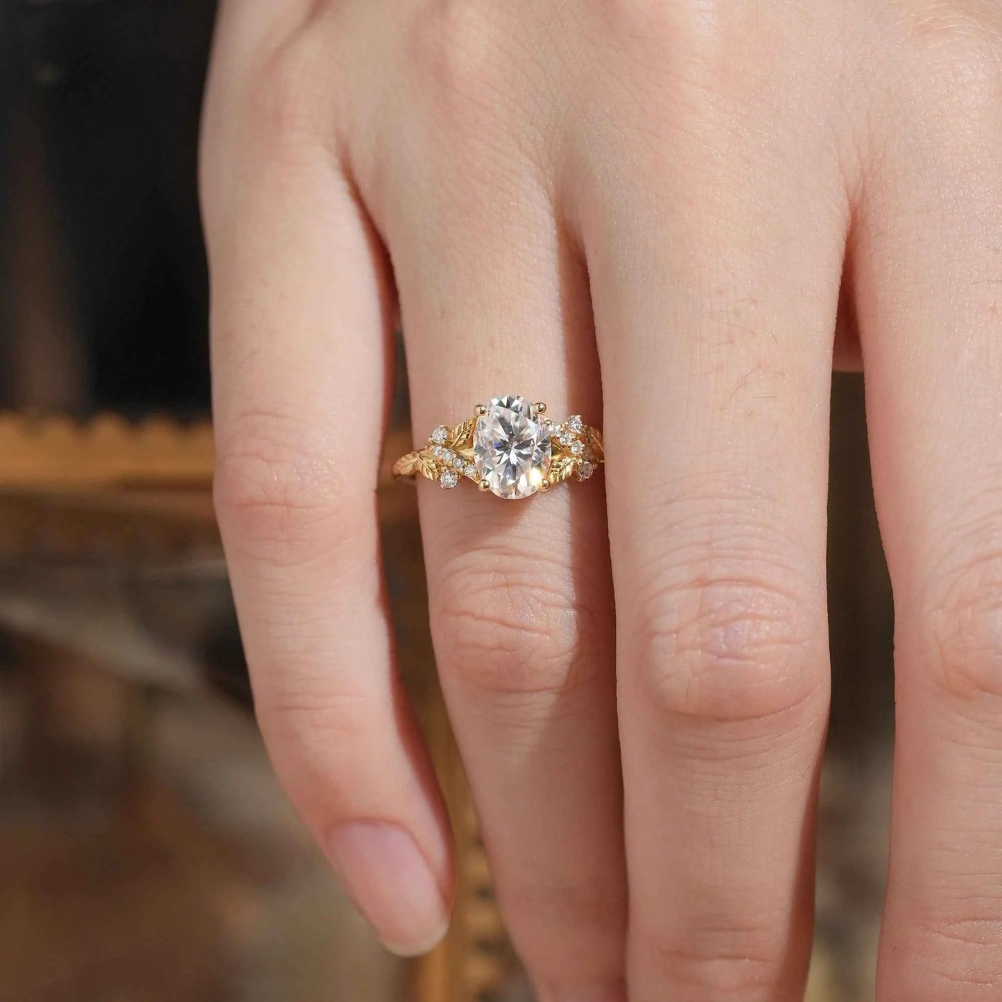 Leaf Moissanite Twisted Engagement Ring - Andromeda - GemsMagic