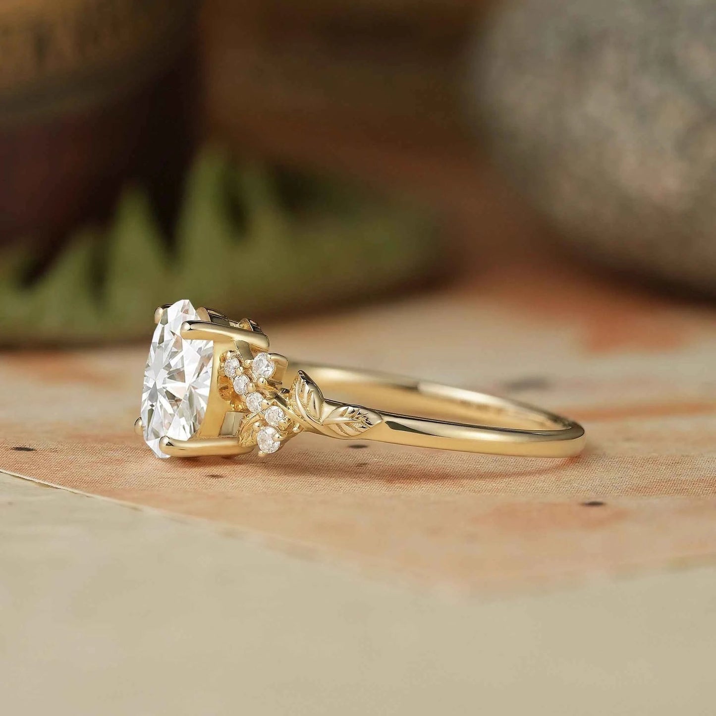 Leaf Moissanite Twisted Engagement Ring - Andromeda - GemsMagic