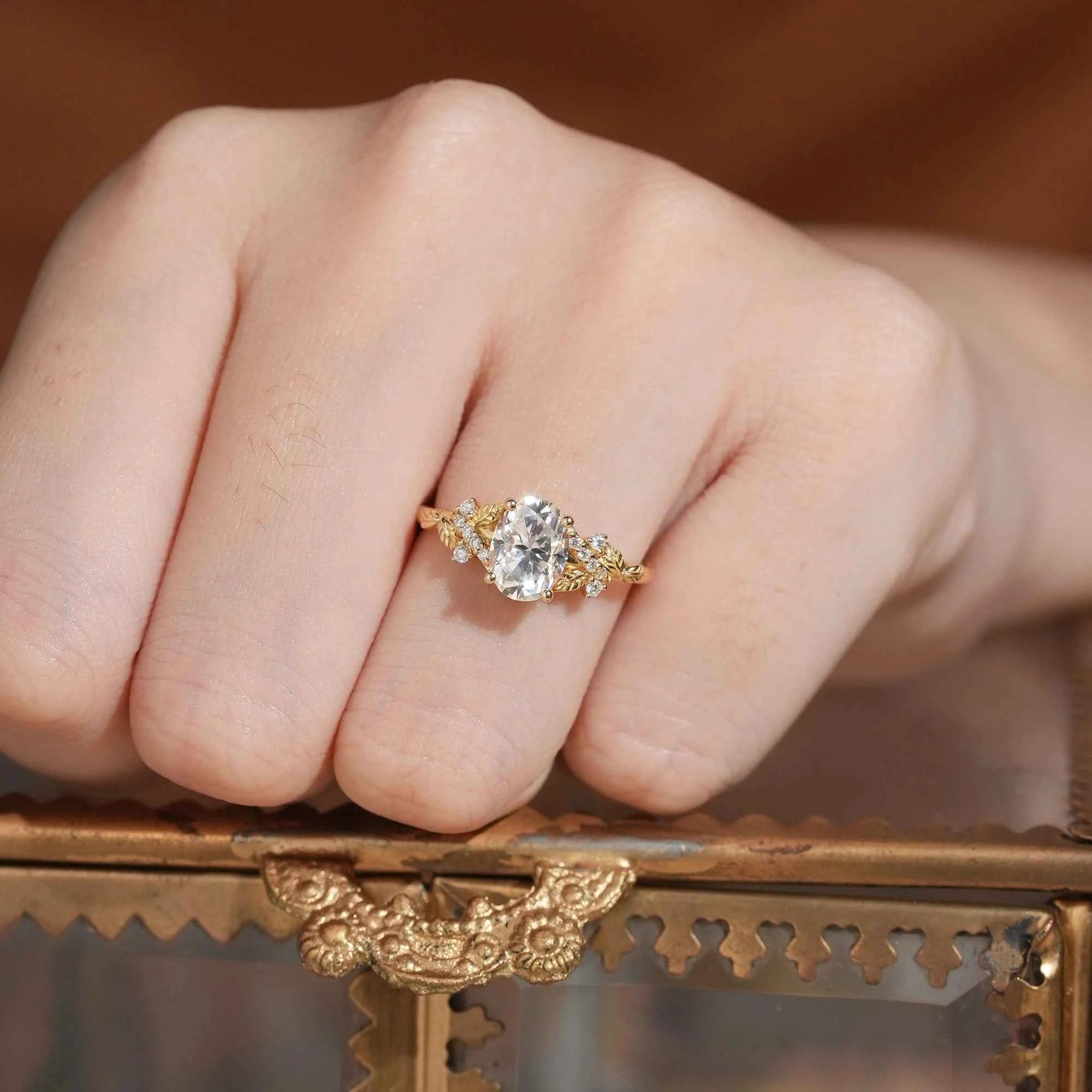 Leaf Moissanite Twisted Engagement Ring - Andromeda - GemsMagic