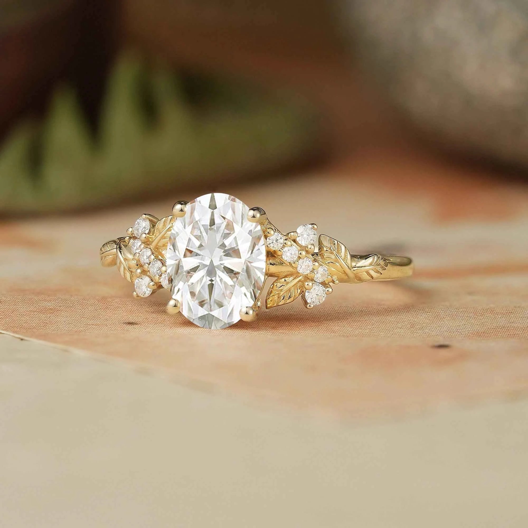 Leaf Moissanite Twisted Engagement Ring - Andromeda - GemsMagic