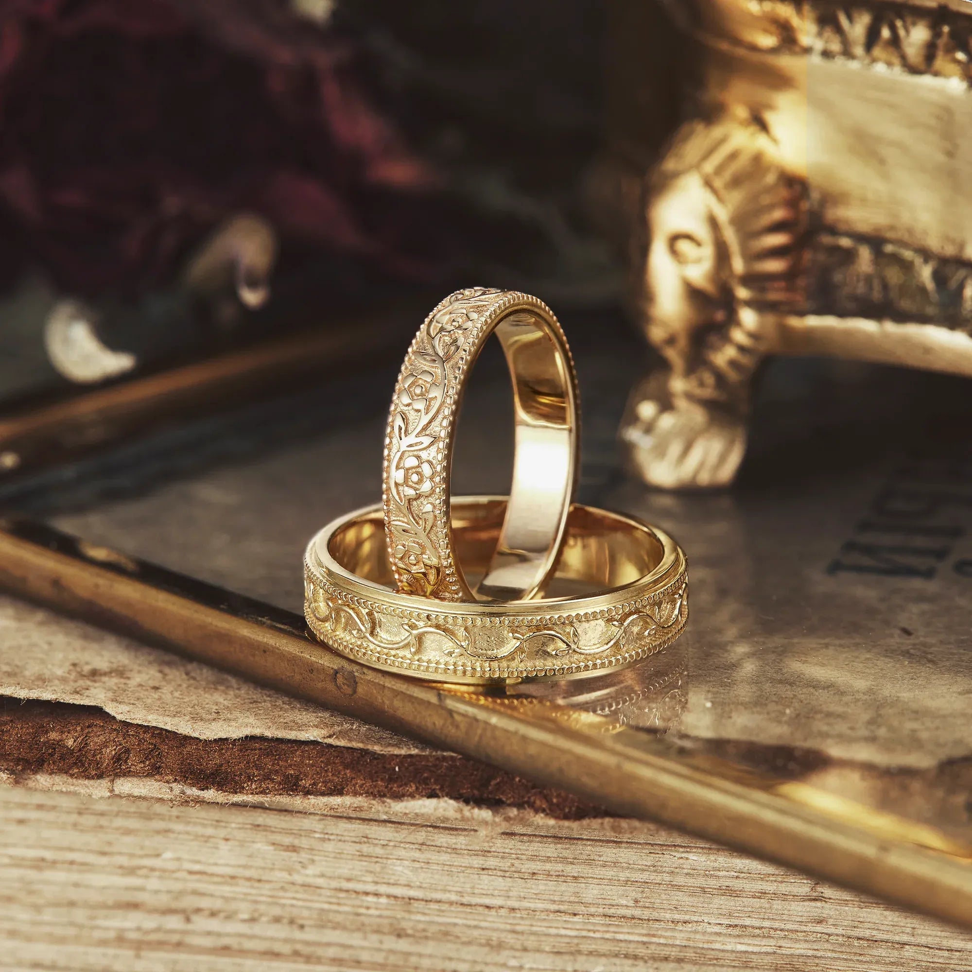 Leaves & Flowers Couple Rings - Brand&Brandy - GemsMagic