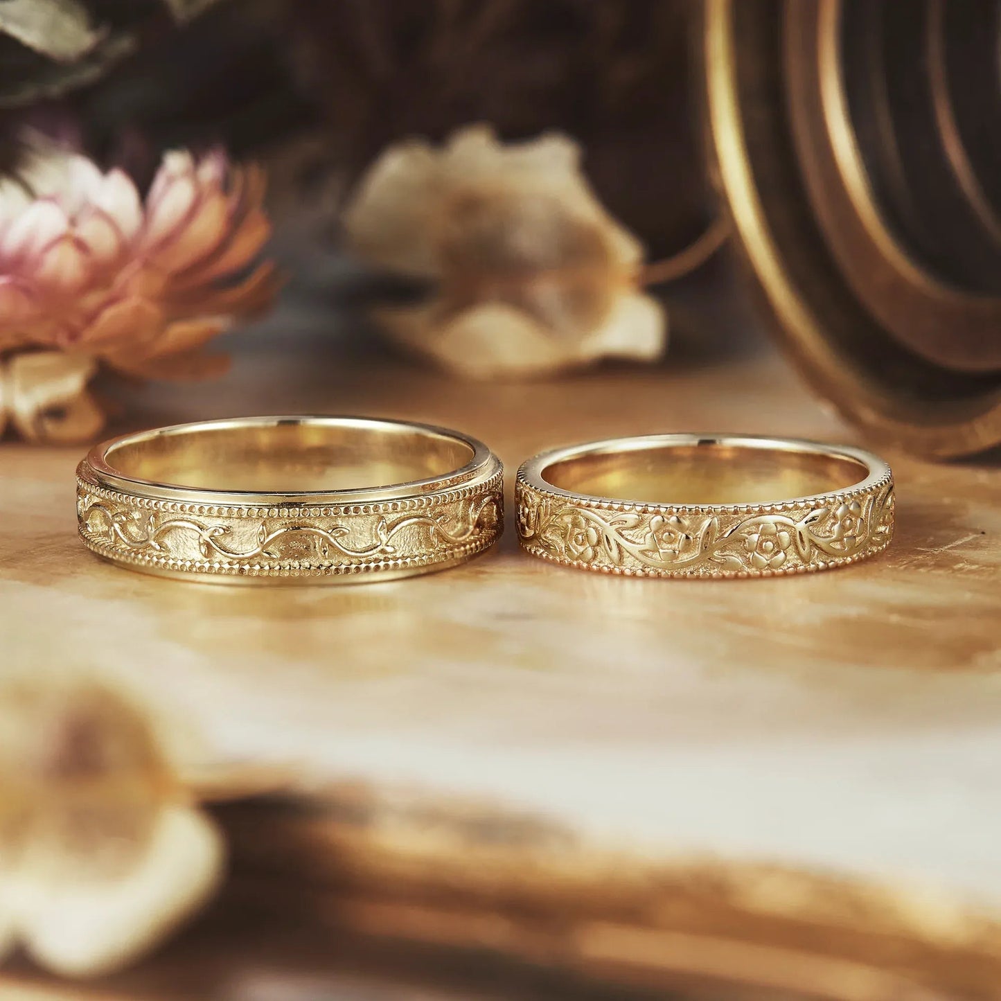 Leaves & Flowers Couple Rings - Brand&Brandy - GemsMagic