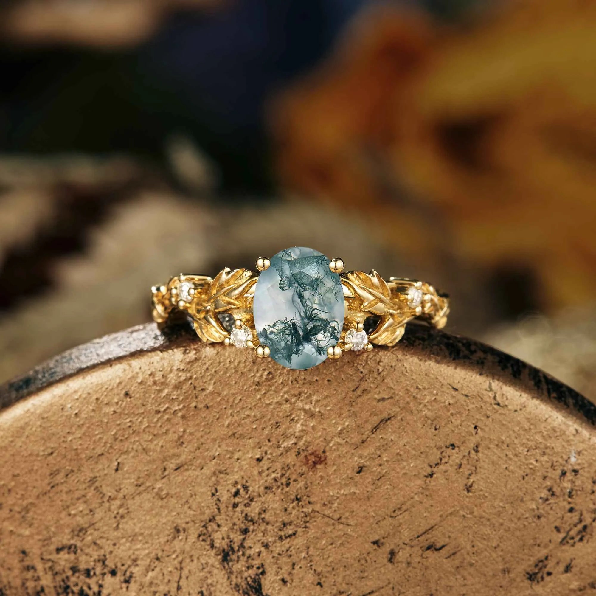 Lilac inspired Moss Agate Engagement Ring - GemsMagic - GemsMagic