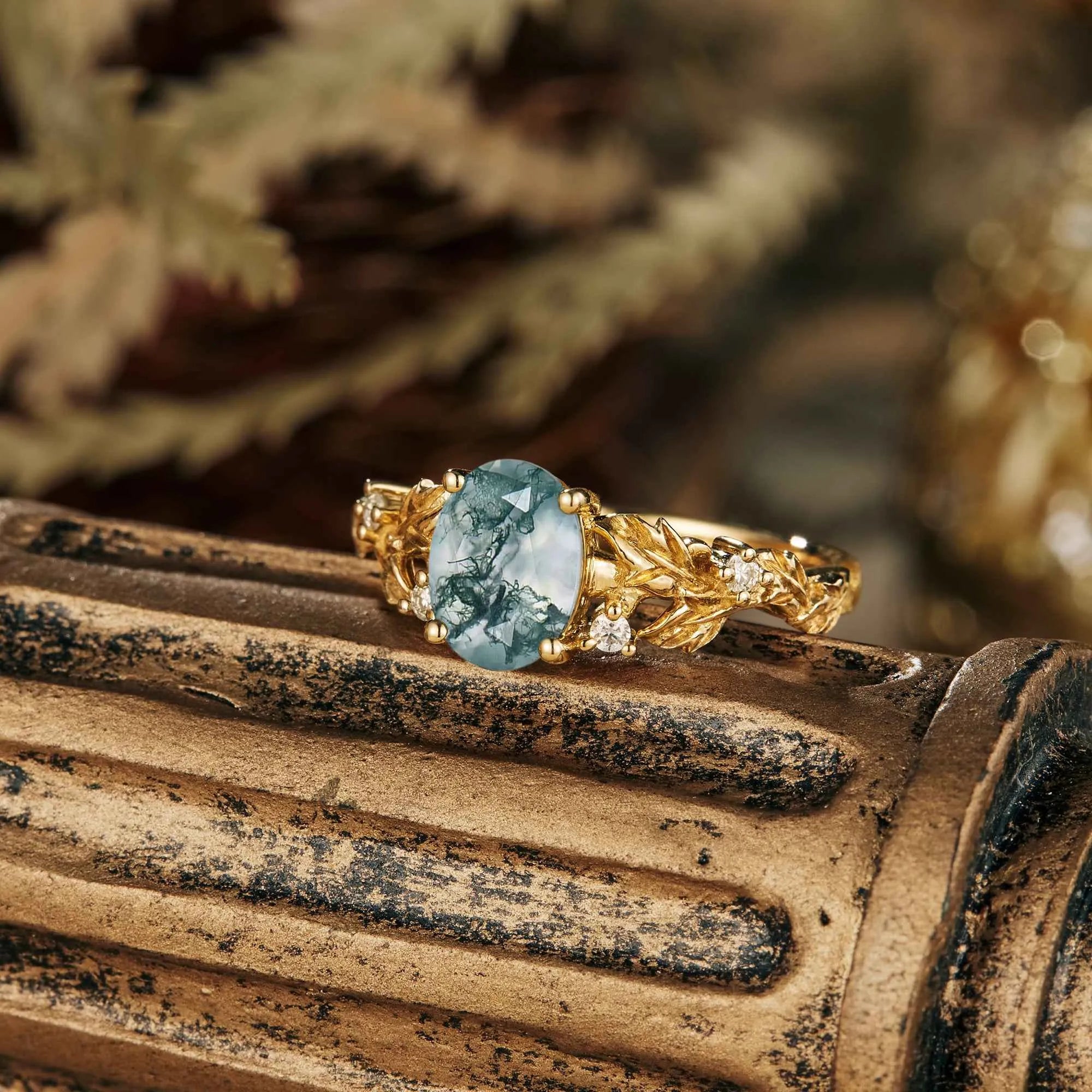 Lilac inspired Moss Agate Engagement Ring - GemsMagic - GemsMagic