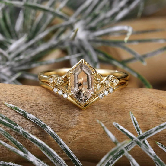 Long Hexagon Cut Herkimer Diamond Ring Set 2pcs - GemsMagic - GemsMagic