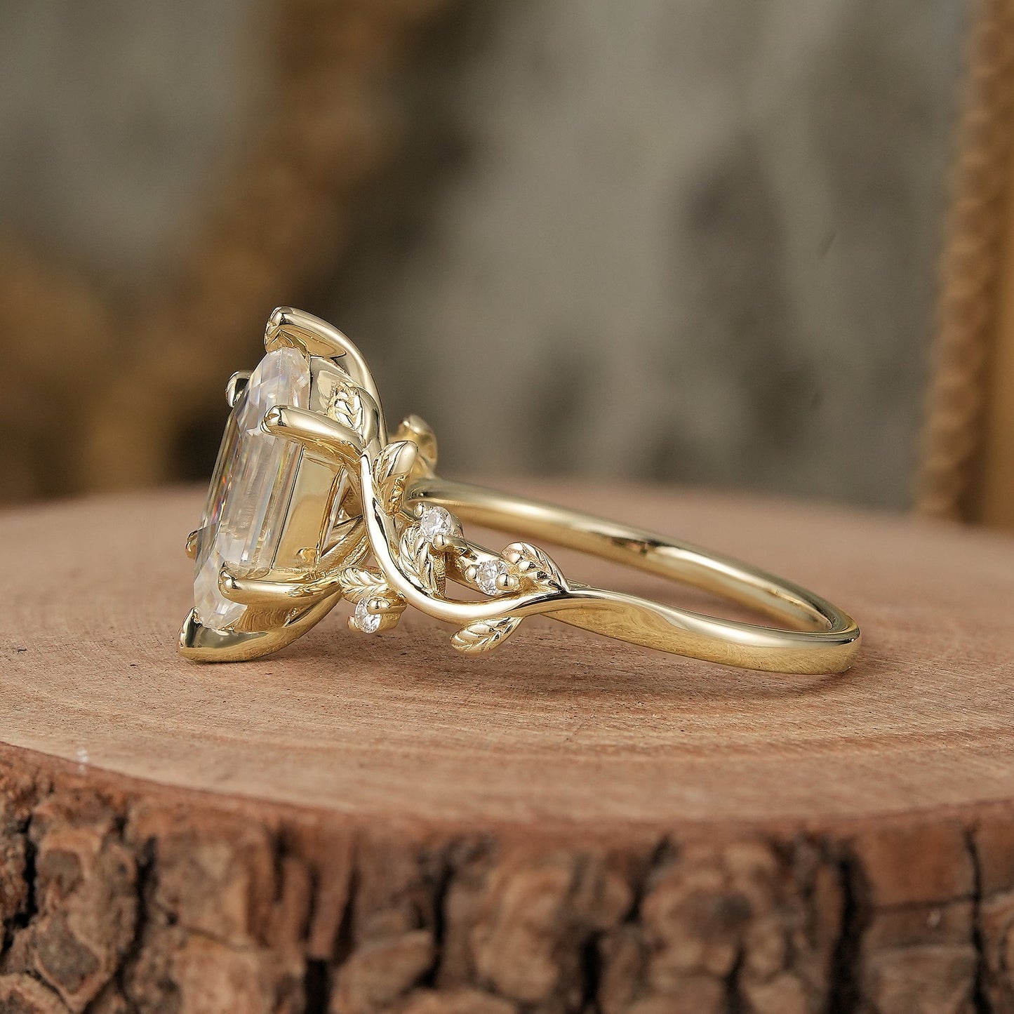 Long - hexagon Moissanite Engagement Ring - Sylvaine - GemsMagic