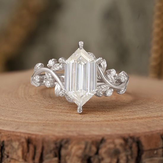 Long - hexagon Moissanite Engagement Ring - Sylvaine - GemsMagic