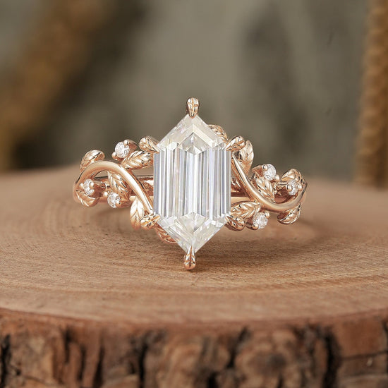 Long - hexagon Moissanite Engagement Ring - Sylvaine - GemsMagic