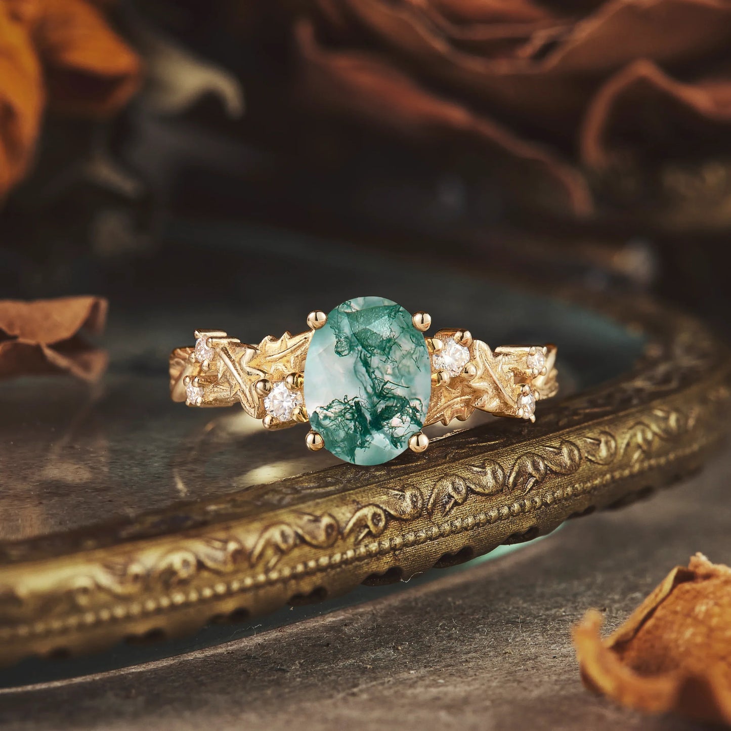 Maple Leaf Design Inspired Engagement Ring - Ariel - GemsMagic