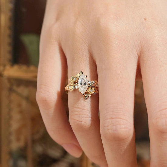 Marquise Cut Moissanite Flower Inspired Engagement Ring - Rose Blossom - GemsMagic