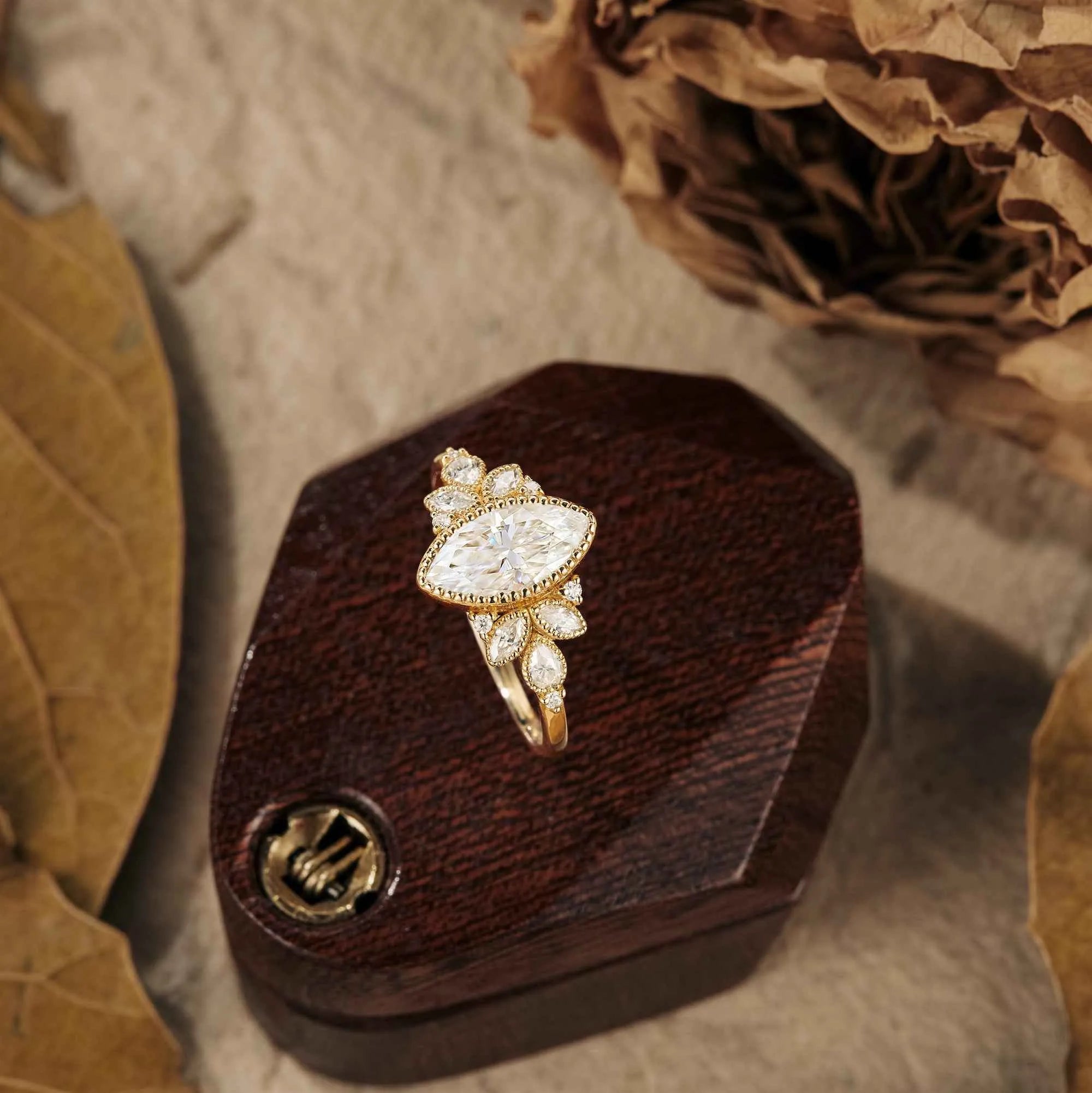 Marquise Moissanite Vintage Halo Engagement Ring - GemsMagic - GemsMagic