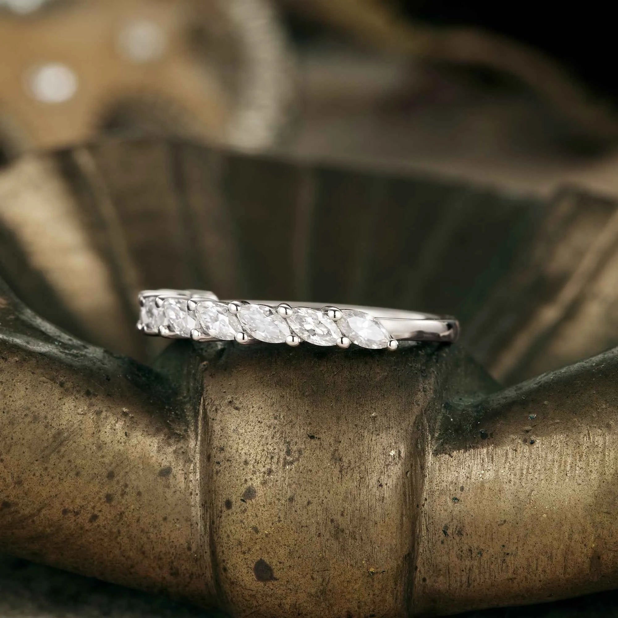 Marquise Moissanite Wedding Band - GemsMagic - GemsMagic