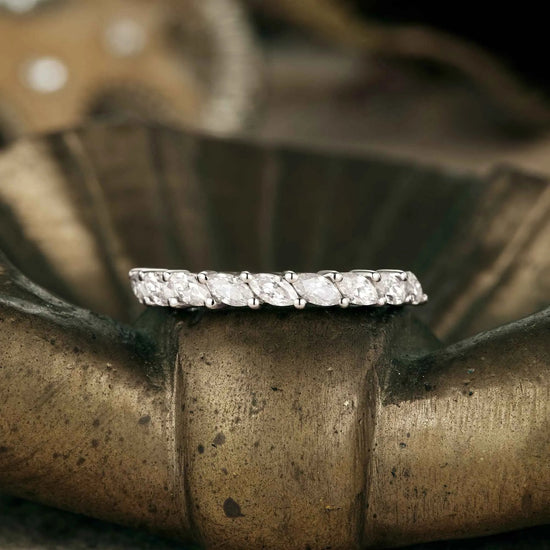 Marquise Moissanite Wedding Band - GemsMagic - GemsMagic
