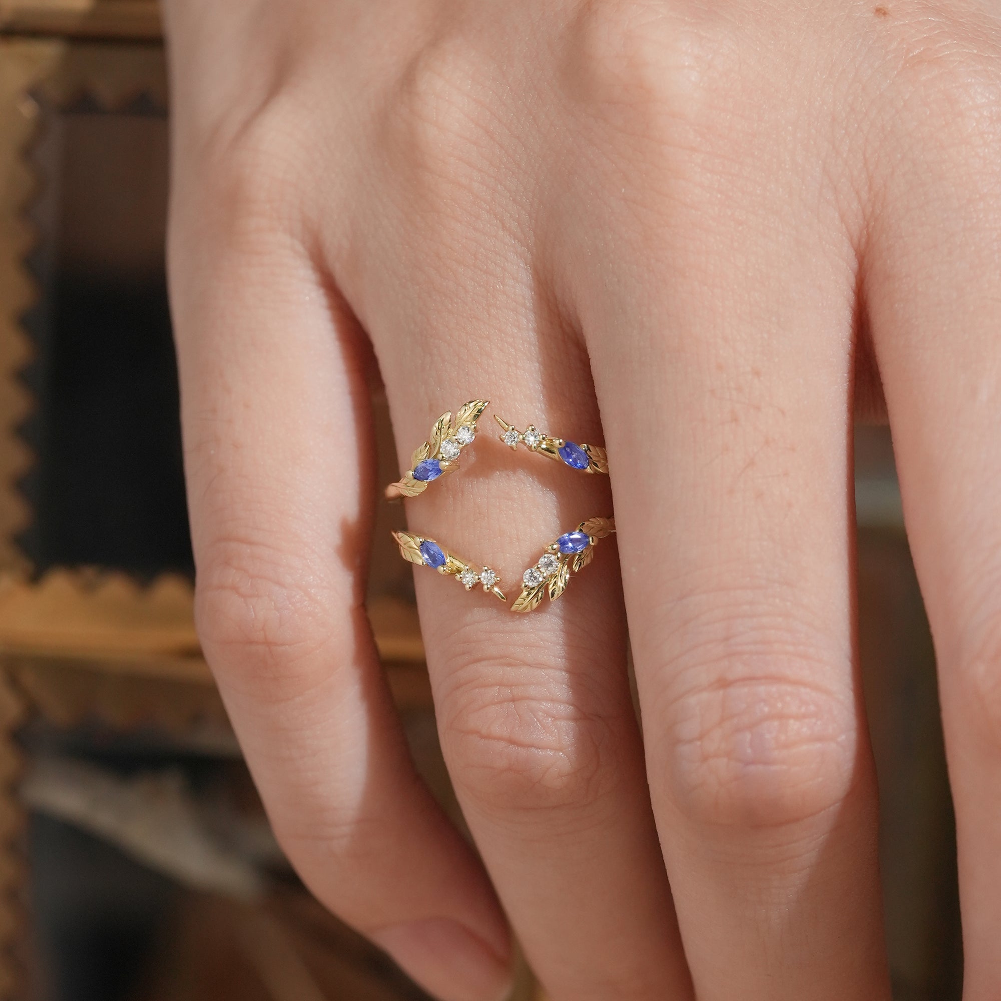 Marquise Sapphire & Moissanite Enhancer Ring - Thisbe - GemsMagic