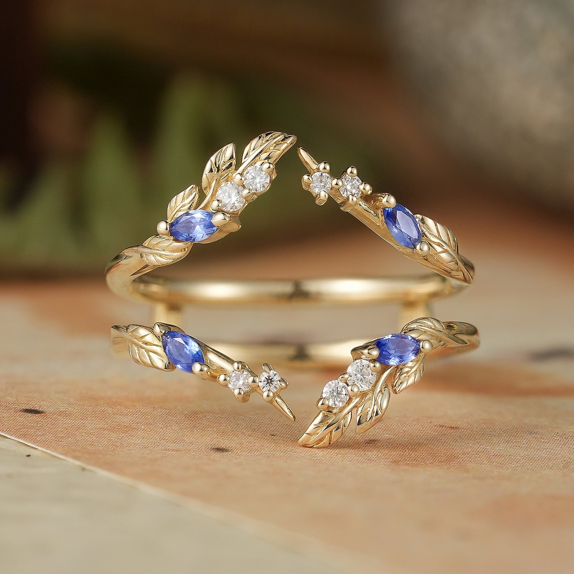Marquise Sapphire & Moissanite Enhancer Ring - Thisbe - GemsMagic