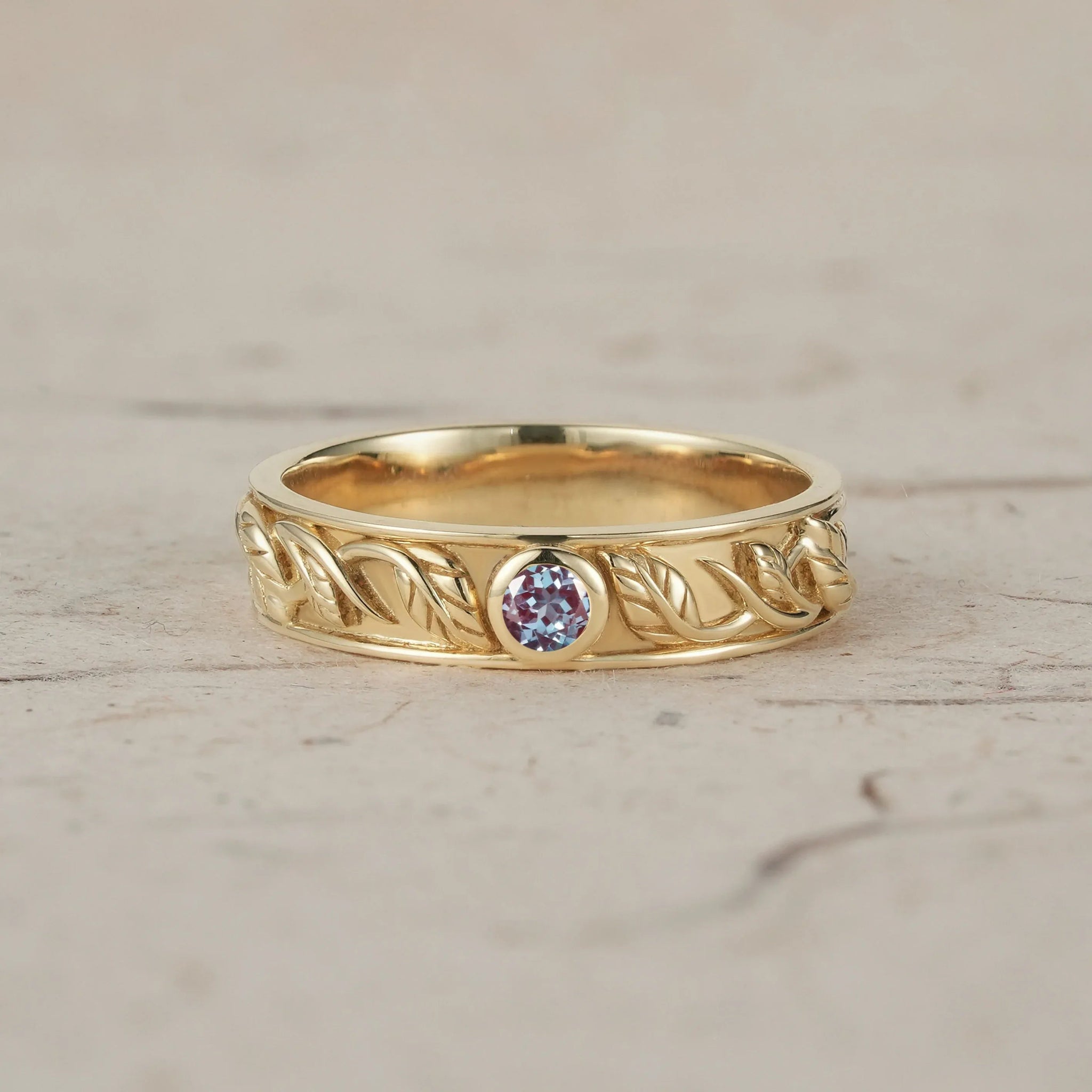 Men's Alexandrite Leaf Band - Asher - GemsMagic