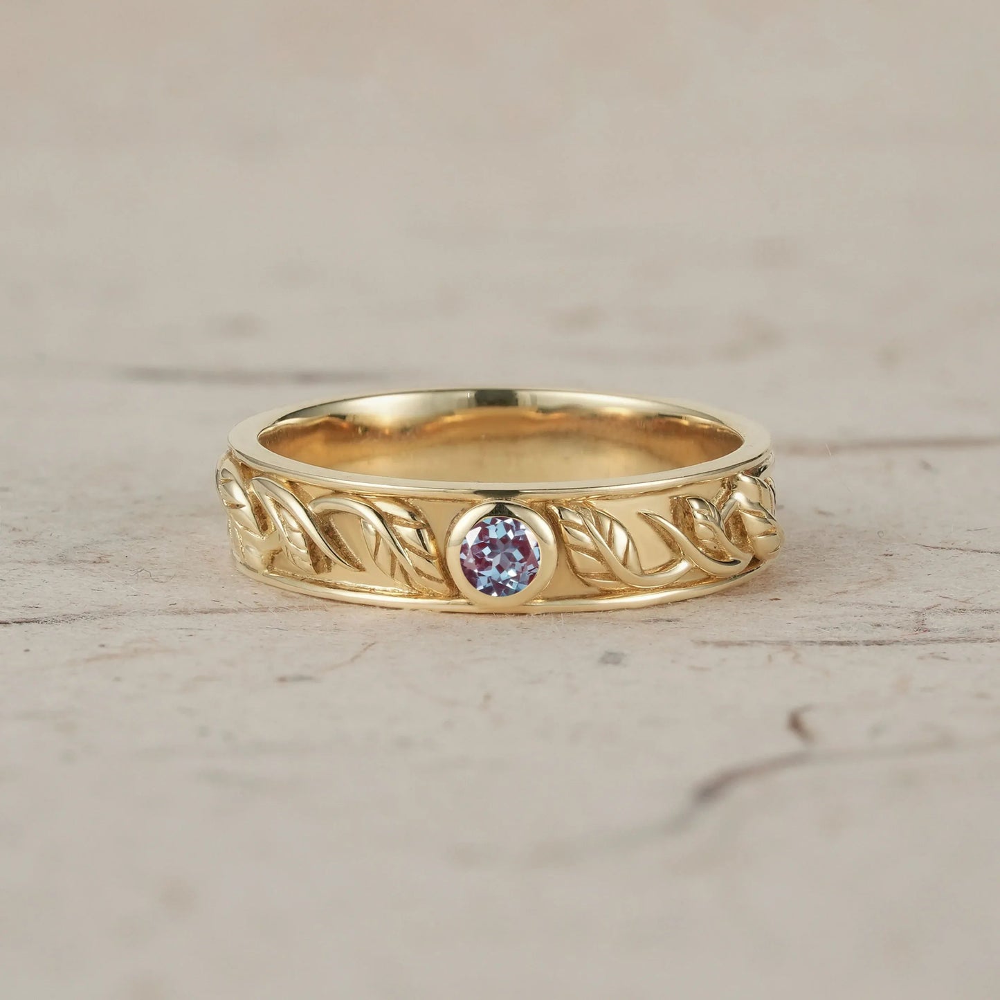 Men's Alexandrite Leaf Band - Asher - GemsMagic