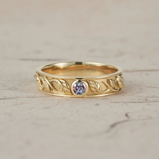 Men's Alexandrite Leaf Band - Asher - GemsMagic